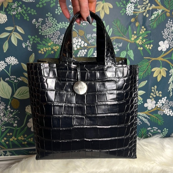 Furla Handbags - Furla alligator embossed black tote bag EUC
